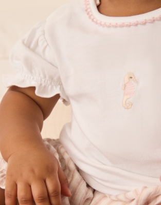 Organic Cotton Seahorse Embroidered Mock Top Shortie  (0–24mths)