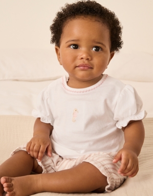 Organic Cotton Seahorse Embroidered Mock Top Shortie  (0–24mths)