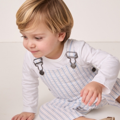 Organic Cotton Seersucker Dungarees & Top Set (0–18mths)