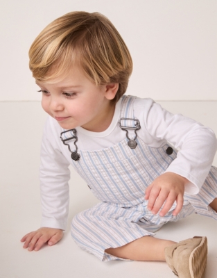 Organic Cotton Seersucker Dungarees & Top Set (0–18mths)