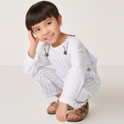 Organic Cotton Seersucker Dungarees & Top Set (18mths–6yrs)