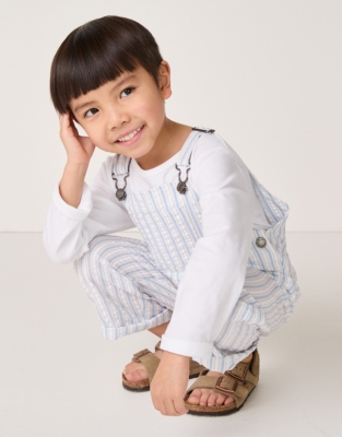Organic Cotton Seersucker Dungarees & Top Set (18mths–6yrs)