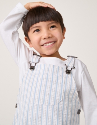Organic Cotton Seersucker Dungarees & Top Set (18mths–6yrs)
