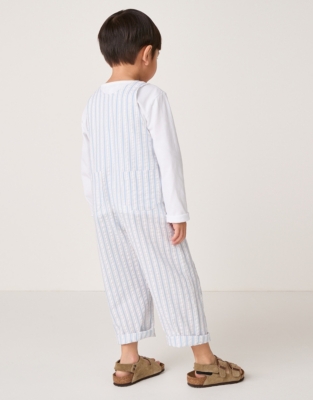 Organic Cotton Seersucker Dungarees & Top Set (18mths–6yrs)