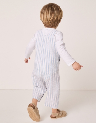 Organic Cotton Seersucker Overalls & Top Set (0–18mths)