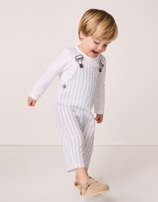 Organic Cotton Seersucker Overalls & Top Set (0–18mths)