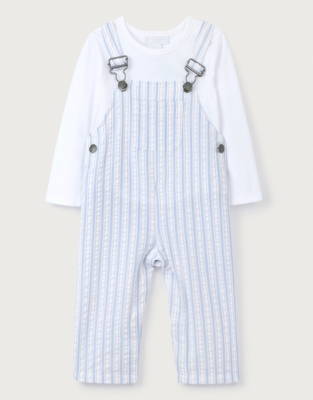 Organic Cotton Seersucker Overalls & Top Set (0–18mths)