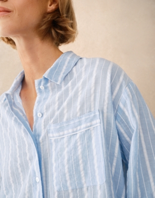 Organic Cotton Seersucker Relaxed Stripe Pyjama Set