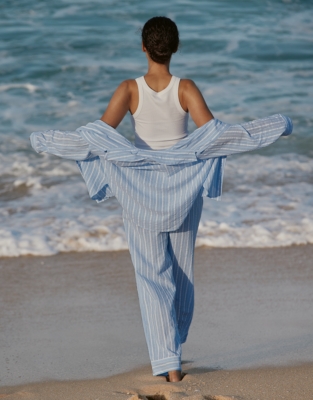 Organic Cotton Seersucker Relaxed Stripe Pyjama Set