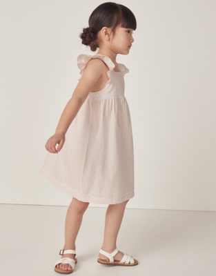 Organic Cotton Seersucker Stripe Ruffle Pinafore Dress (18mths–6yrs)