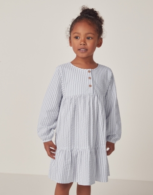 Organic Cotton Seersucker Stripe Tiered Dress (18mths—6yrs)