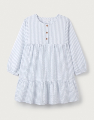 Organic Cotton Seersucker Stripe Tiered Dress (18mths—6yrs)