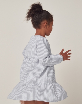 Organic Cotton Seersucker Stripe Tiered Dress (18mths—6yrs)