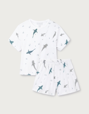 Organic Cotton Shark Shortie Pyjamas (2–12yrs)