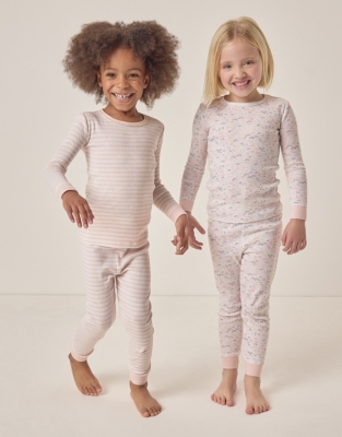 Organic Cotton Skinny Fit Spring Meadow and Striped Pajamas – Set of 2 (1–12yrs)