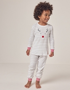 Organic Cotton Skinny Fit Striped Jingles Reindeer Pyjamas (1–12yrs)