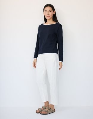 Organic Cotton Slash Neck Double Layer Top - Navy