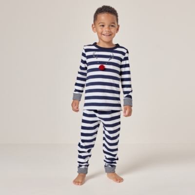 Organic Cotton Slim Fit Blue Striped Jingles Reindeer Pyjamas (1–12yrs)