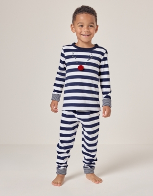 Organic Cotton Slim Fit Blue Striped Jingles Reindeer Pyjamas (1–12yrs)