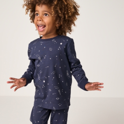 Organic Cotton Slim Fit Glow In The Dark Space Pyjamas (2–12yrs)