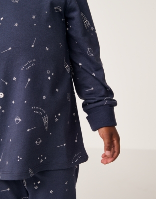 Organic Cotton Slim Fit Glow In The Dark Space Pyjamas (2–12yrs)
