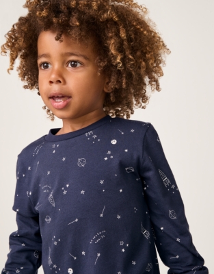 Organic Cotton Slim Fit Glow In The Dark Space Pyjamas (2–12yrs)