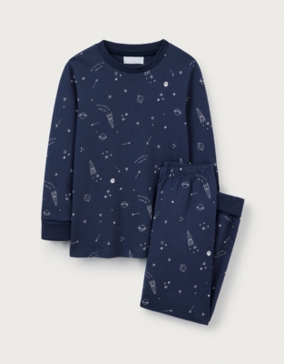 Organic Cotton Slim Fit Glow In The Dark Space Pyjamas (2–12yrs)