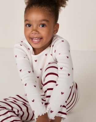 Organic Cotton Slim Fit Heart & Stripe Pyjamas (2–12yrs)