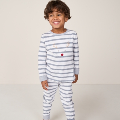 Organic Cotton Slim Fit Jingles Blue Stripe Pyjamas (2–12yrs)