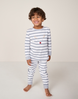 Organic Cotton Slim Fit Jingles Blue Stripe Pyjamas (2–12yrs)