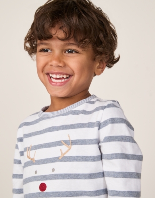 Organic Cotton Slim Fit Jingles Blue Stripe Pyjamas (2–12yrs)