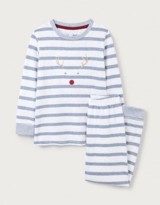 Organic Cotton Slim Fit Jingles Blue Stripe Pyjamas (2–12yrs)