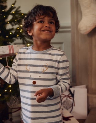 Organic Cotton Slim Fit Jingles Blue Stripe Pyjamas (2–12yrs)