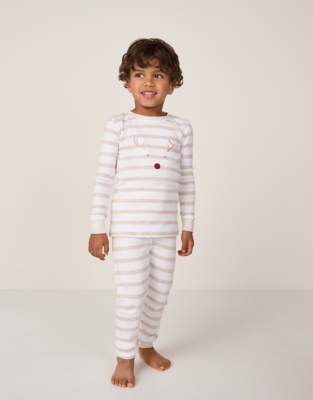 Organic Cotton Slim Fit Jingles Natural Stripe Pyjamas (2–12yrs)