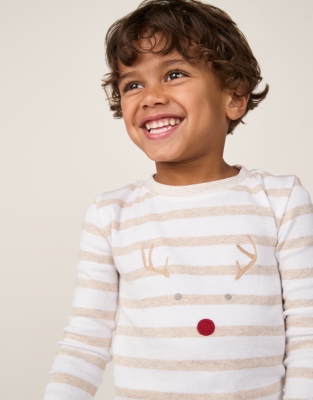 Organic Cotton Slim Fit Jingles Natural Stripe Pyjamas (2–12yrs)