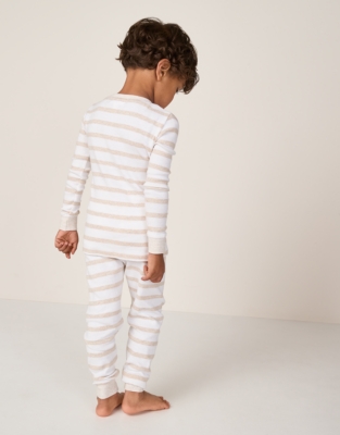 Organic Cotton Slim Fit Jingles Natural Stripe Pyjamas (2–12yrs)
