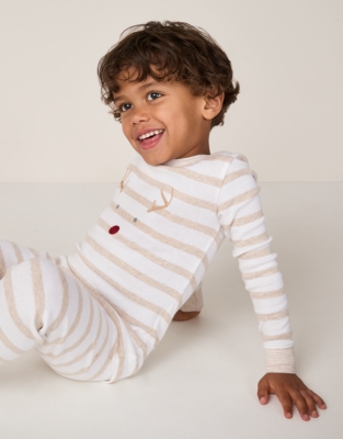 Organic Cotton Slim Fit Jingles Natural Stripe Pyjamas (2–12yrs)