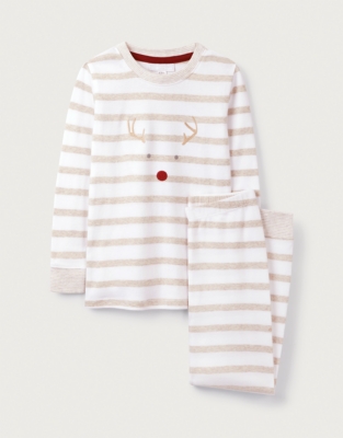 Organic Cotton Slim Fit Jingles Natural Stripe Pyjamas (2–12yrs)