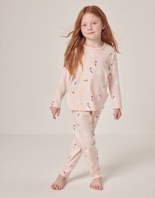 Organic Cotton Slim Fit Mini Snowman Pyjamas 1 12yrs Girls Nightwear The White Company UK