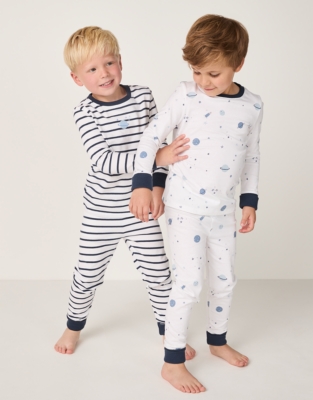 Organic Cotton Slim Fit Space & Stripe Pyjamas – Set of 2 (2–12yrs)