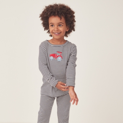 Organic Cotton Slim Fit Tractor Appliqué Stripe Pyjamas (1–12yrs)