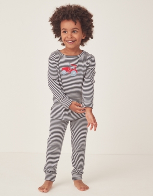 Organic Cotton Slim Fit Tractor Appliqué Stripe Pyjamas (1–12yrs)