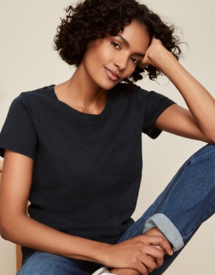 Organic Cotton Slub Crew Neck T-Shirt - Navy