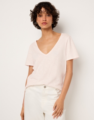 Organic Cotton Slub Jersey V Neck T-Shirt
