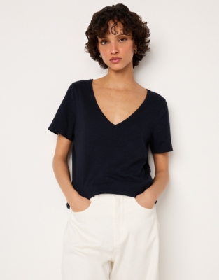 Organic Cotton Slub Jersey V Neck T-Shirt