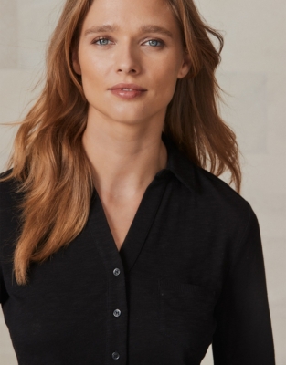 Organic Cotton Slub Rib Jersey Shirt - Black