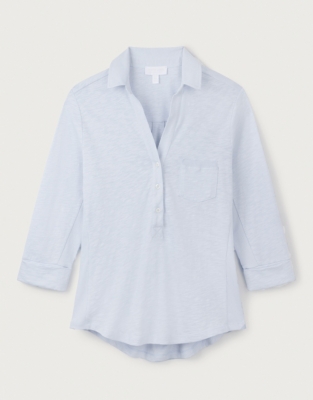 Organic Cotton Slub Rib Jersey Shirt - Linen Blue