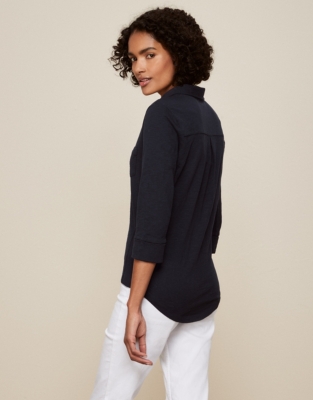 Organic Cotton Slub Rib Jersey Shirt - Navy