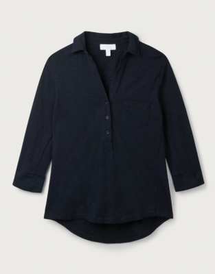 Organic Cotton Slub Rib Jersey Shirt - Navy