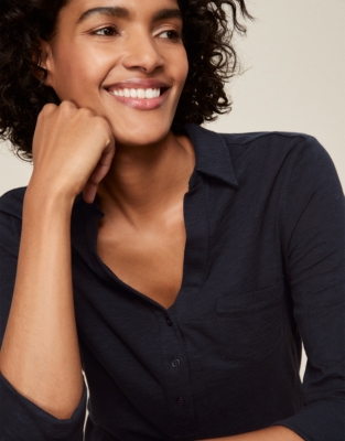 Organic Cotton Slub Rib Jersey Shirt - Navy